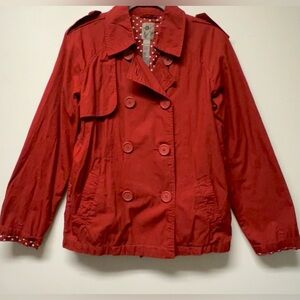 XXI Short Trench Coat Jacket Double Breasted Polka Dot Lining Women’s Size Large